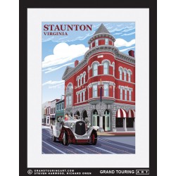 main street historic staunton virginia united states usa vintage roadside america travel poster classic car