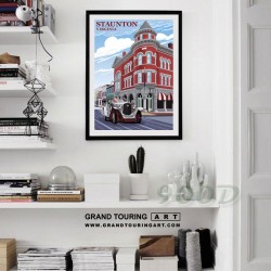 united states america usa virginia state staunton va marquis building classic car poster