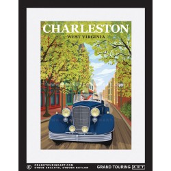 capitol street charleston west virginia united states usa vintage roadside america travel poster blue classic car