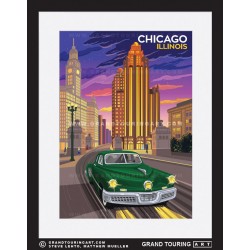 chicago Illinois united states usa vintage roadside america travel poster tucker 48 classic car
