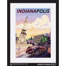 downtown indianapolis indiana united states usa vintage roadside america travel poster red racecar classic car