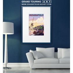 roadside america travel poster for sale vintage indiana poster indianapolis 500 print garage decor wall art