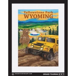 yellowstone national park wyoming teton county united states usa vintage roadside america travel poster classic car