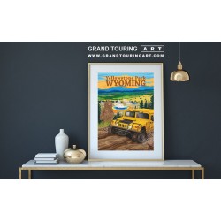 1992 hummer h1 vintage car art roadside america yellowstone park travel poster for sale garage decor