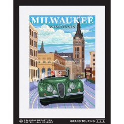 milwaukee city hall milwaukee wisconsin united states usa vintage roadside america travel poster classic car