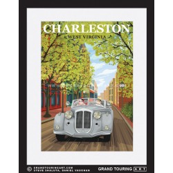 capitol street charleston west virginia united states usa vintage roadside america travel poster grey classic car