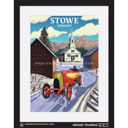 stowe vermont united states usa vintage roadside america travel poster classic car