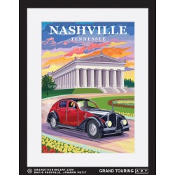 the parthenon nashville tennessee united states usa vintage roadside america travel poster classic car