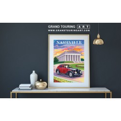 1934 voisin v27 aerosport- vintage car art roadside america nashville tennessee travel poster for sale garage decor