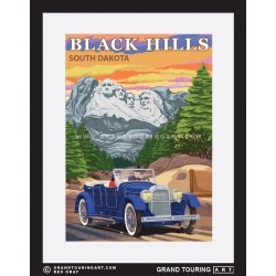 mount rushmore national memorial black hills south dakota united states usa vintage roadside america travel poster classic car