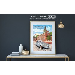 1933 pierce silver arrow vintage car art roadside america philadelphia pennsylvania travel poster for sale garage decor