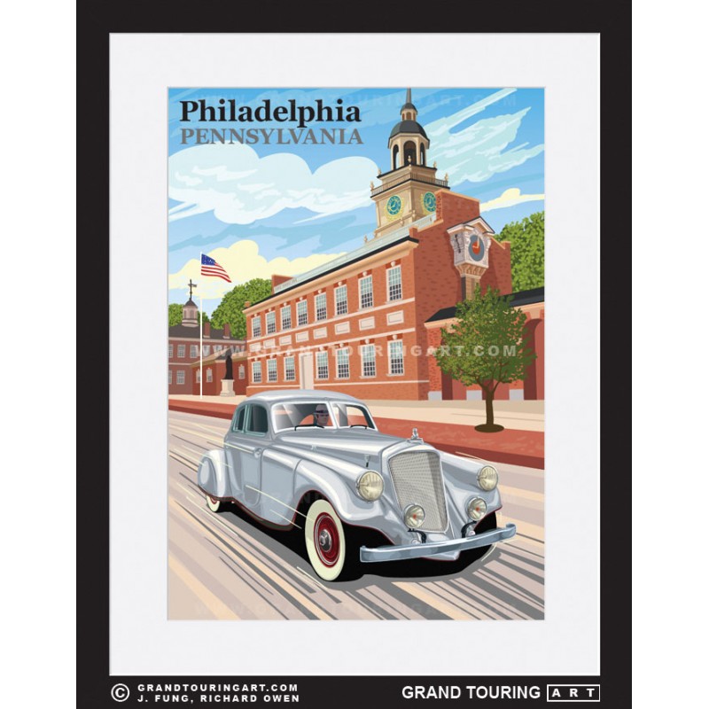 independence hall philadelphia pennsylvania united states usa vintage roadside america travel poster classic car