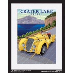 crater lake klamath county oregon united states usa vintage roadside america travel poster classic car