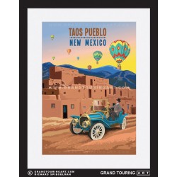 taos pueblo new mexico united states usa vintage roadside america travel poster classic car