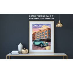 1945 jaguar mark iv vintage car art roadside america omaha nebraska travel poster for sale garage decor