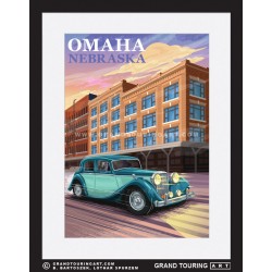 omaha old market district omaha nebraska united states usa vintage roadside america travel poster classic car