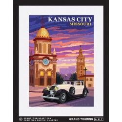 kansas city missouri united states usa vintage roadside america travel poster classic car