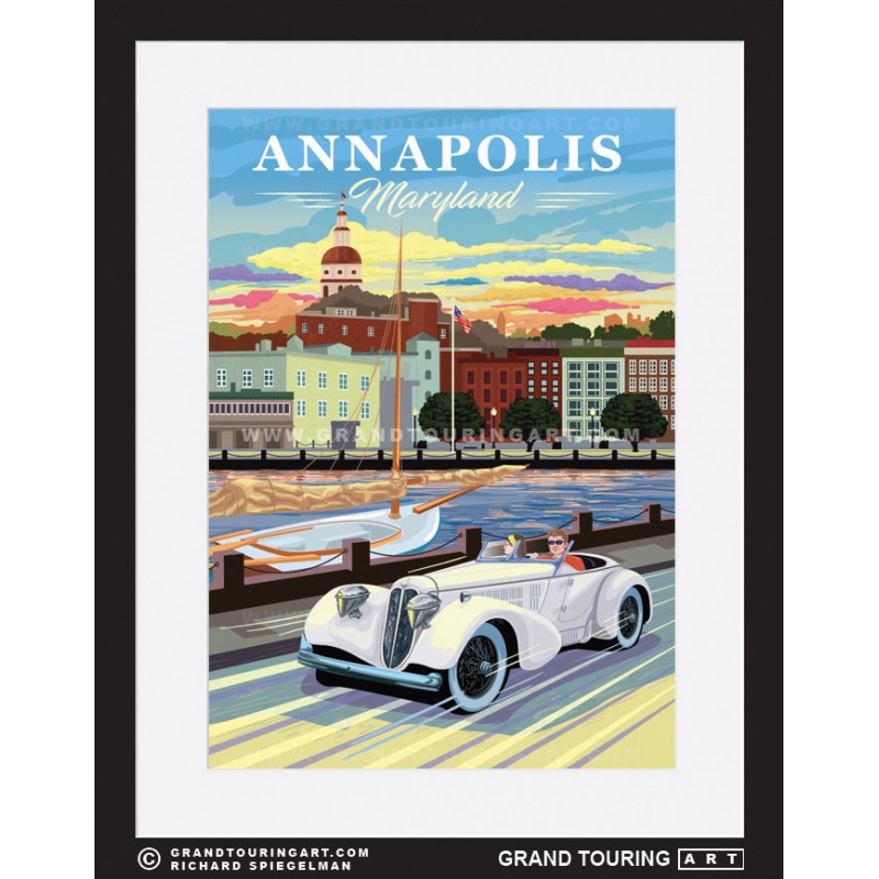 annapolis city dock annapolis maryland united states usa vintage roadside america travel poster classic car