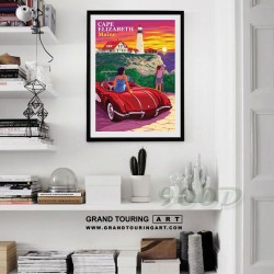 united states america usa maine state cape elizabeth me the portland headlight chevrolet corvette poster