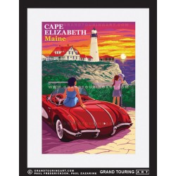 portland head light cape elizabeth maine united states usa vintage roadside america travel poster classic car