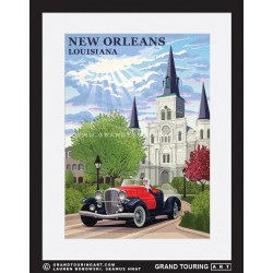 st louis cathedral new orleans louisiana united states usa vintage roadside america travel poster classic car