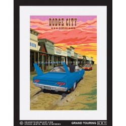 historic front street boot hill dodge city kansas united states usa vintage roadside america travel poster classic car