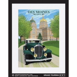 iowa state capitol building des moines iowa united states usa vintage roadside america travel poster classic car