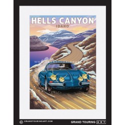 hells canyon national recreation area lewiston idaho united states usa vintage roadside america travel poster classic car