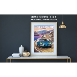 1958 renault alpine a110 vintage car art roadside america hells canyon idaho travel poster for sale garage decor