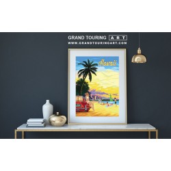 1965 porsche 356 vintage car art roadside america waikiki beach hawaii travel poster for sale garage decor