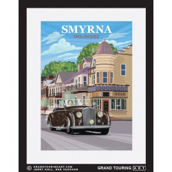 four corners downtown smyrna delaware united states usa vintage roadside america travel poster classic car