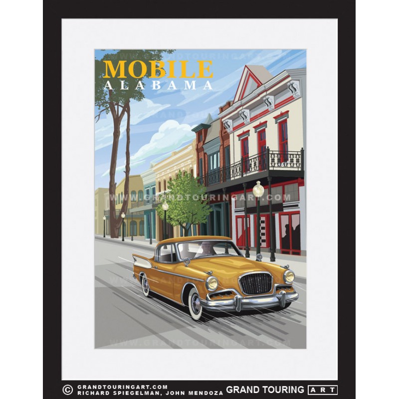 lower dauphin street historic district loda mobile alabama united states usa vintage roadside america travel poster classic car