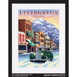 main street historic downtown livingston montana united states usa vintage roadside america travel poster classic car