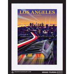 hollywood bowl overlook downtown la skyline los angeles united states usa vintage roadside america travel poster classic car