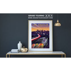 1981 delorean dmc-12 classic car vintage car art roadside america los angeles california travel poster for sale garage decor