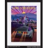 mulholland drive downtown la skyline los angeles united states usa vintage roadside america travel poster classic car