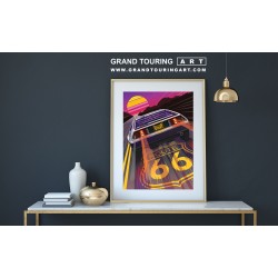 198 -DeLorean DMC-12 classic car vintage car art roadside america route 66 highway travel poster for sale garage decor