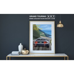 1981 DeLorean DMC-12 vintage car art roadside america pch california travel poster for sale garage decor