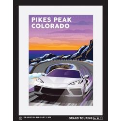 pikes peak colorado united states of america usa vintage roadside travel posters corvette classic car