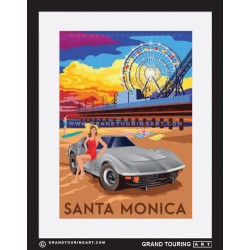 santa monica california united states of america usa vintage roadside travel posters corvette classic car