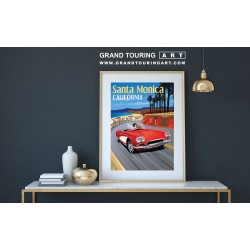 1957 chevrolet corvette c1 cabrio vintage car art roadside america santa monica california travel poster for sale garage decor