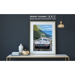 1962 chevrolet corvette c2 stingray vintage car art roadside america pch california travel poster for sale garage decor