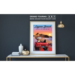 1975 chevrolet corvette c3 cabriolet vintage car art roadside america pch california travel poster for sale garage decor