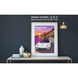 2004 chevrolet corvette c6 vintage car art roadside america pch monterey california travel poster for sale garage decor