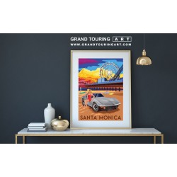 1973 chevrolet corvette c3 vintage car art roadside america santa monica california travel poster for sale garage decor